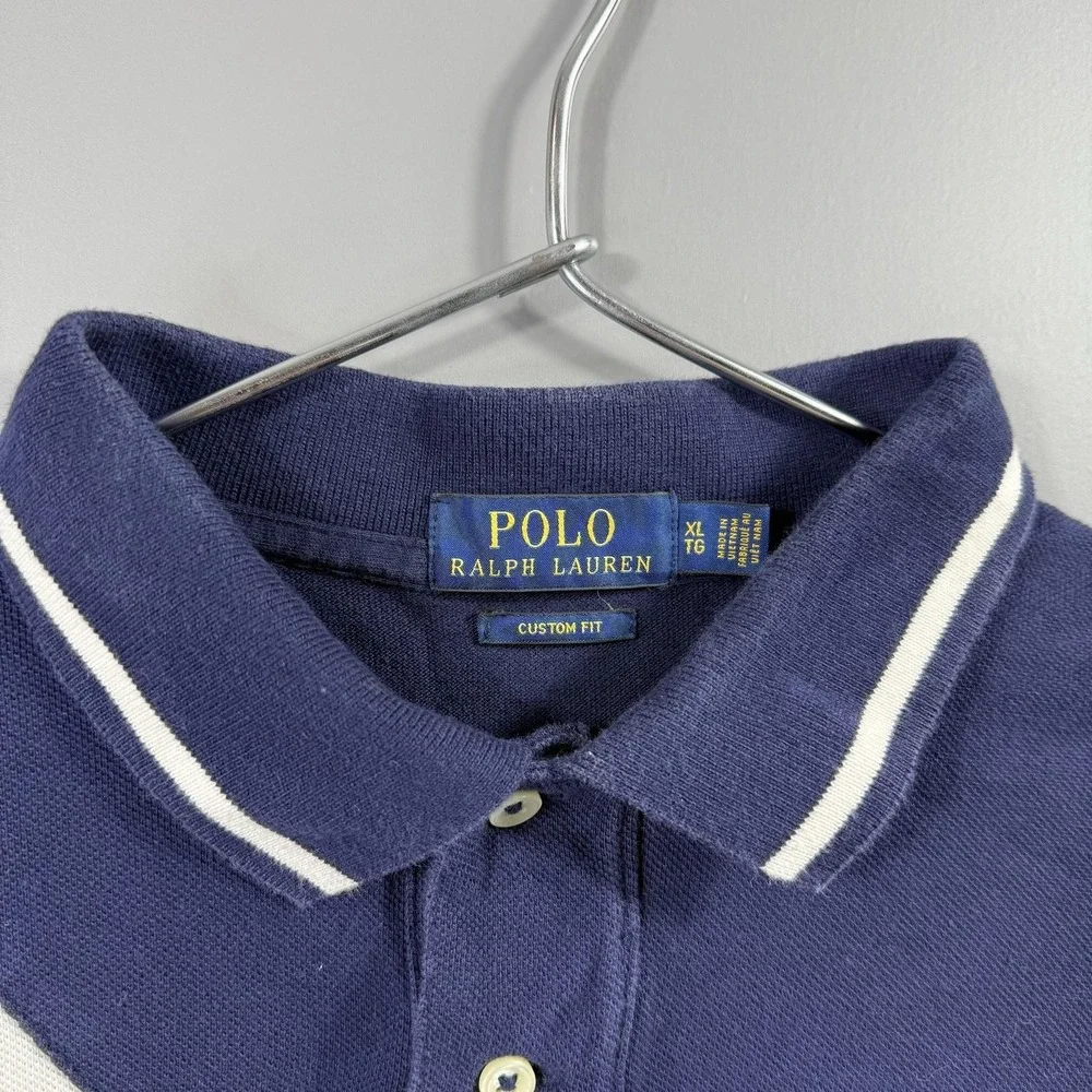 Polo Ralph Lauren Shirt Mens XL Blue Red White Colorblock Custom Fit Big Pony